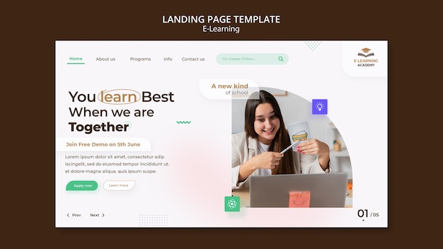 E-learning and online distance classes landing page template