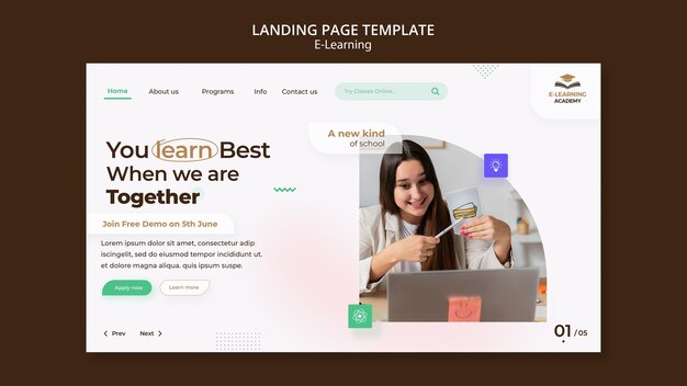 e-learning and online distance classes landing page template