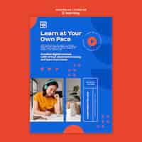 Free PSD e-learning and online distance classes vertical poster template