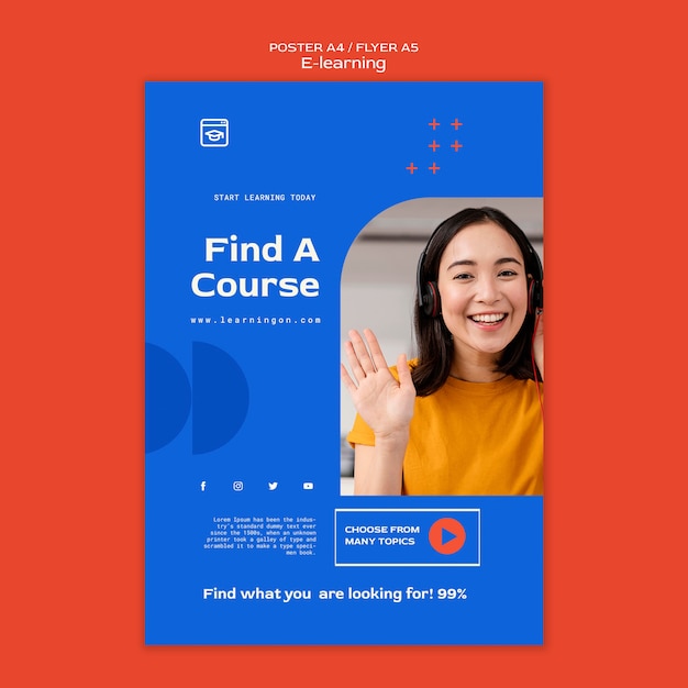 Free PSD e-learning and online distance classes vertical poster template