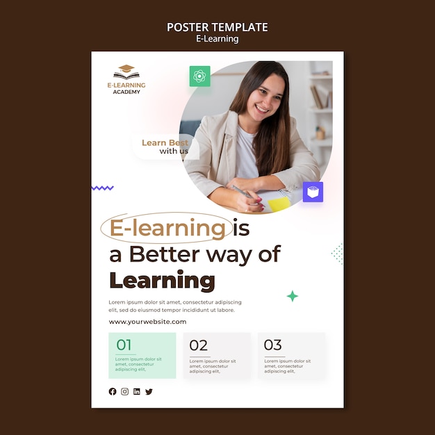 Free PSD e-learning and online distance classes vertical poster template