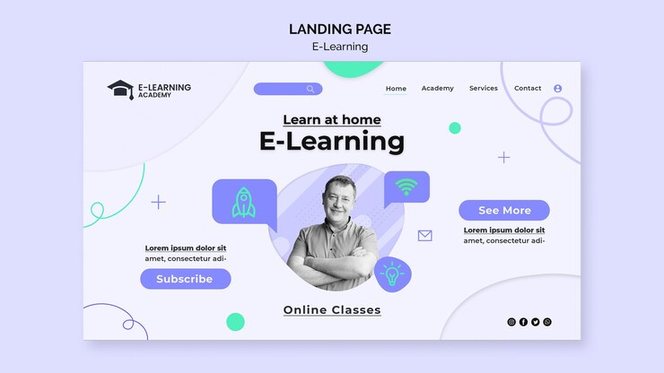 Free PSD e-learning platform landing page template