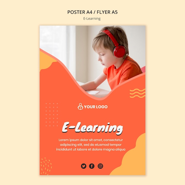 E learning poster template concept