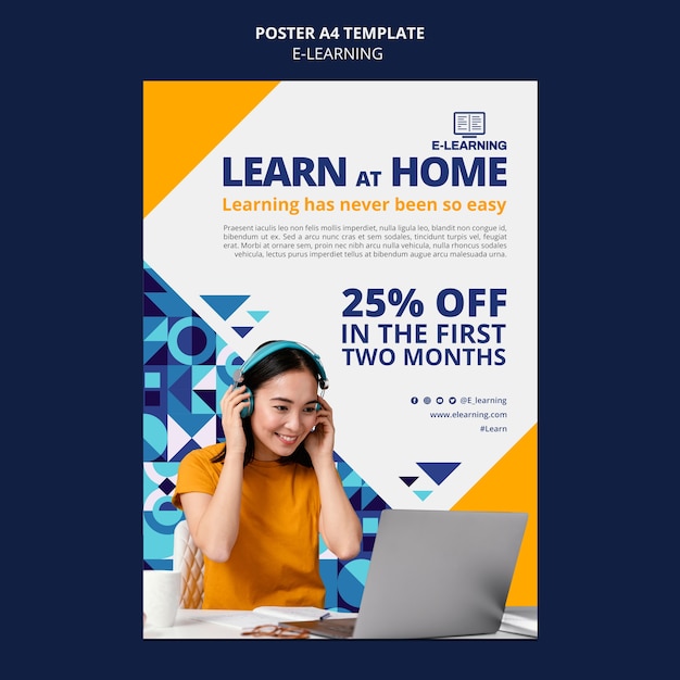 Free PSD e-learning poster template design