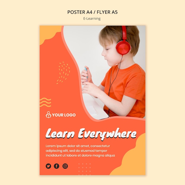 Free PSD e learning poster template theme