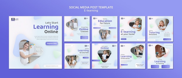 E-learning social media posts template design