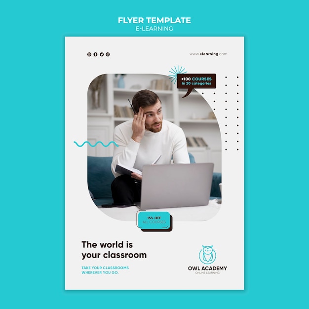 Free PSD e-learning vertical flyer template with dots design