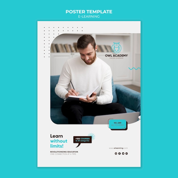 Free PSD e-learning vertical poster template with dots design