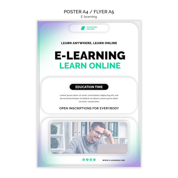 Free PSD e-learning vertical poster template with gradient design