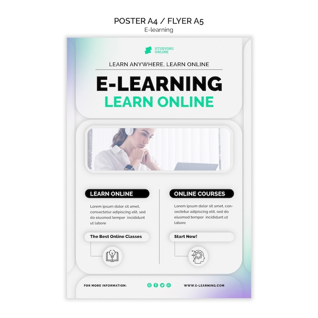 Free PSD e-learning vertical poster template with gradient design