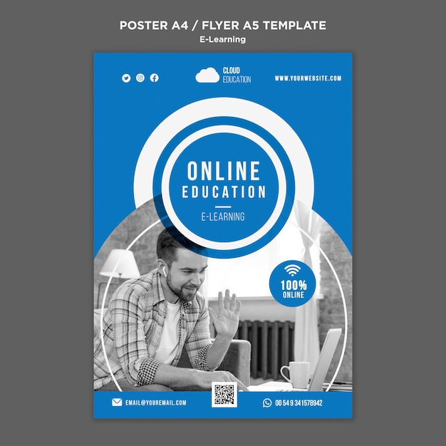 Free PSD e-learning vertical poster template