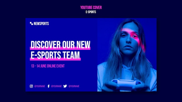 PSD gratuito modello di progettazione della copertina di youtube di e-sport