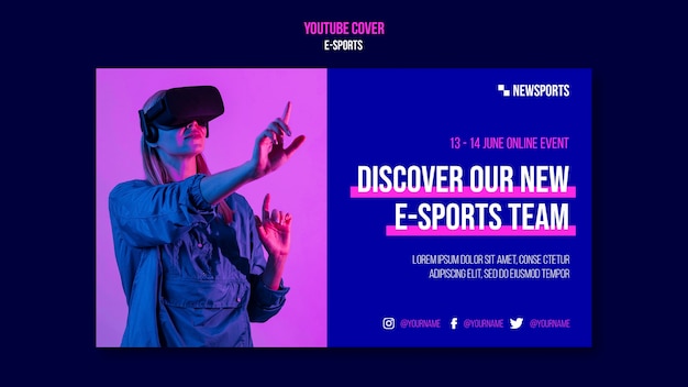 PSD gratuito modello di progettazione della copertina di youtube di e-sport