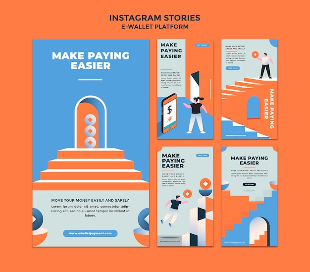 Free PSD e-wallet app social media stories collection