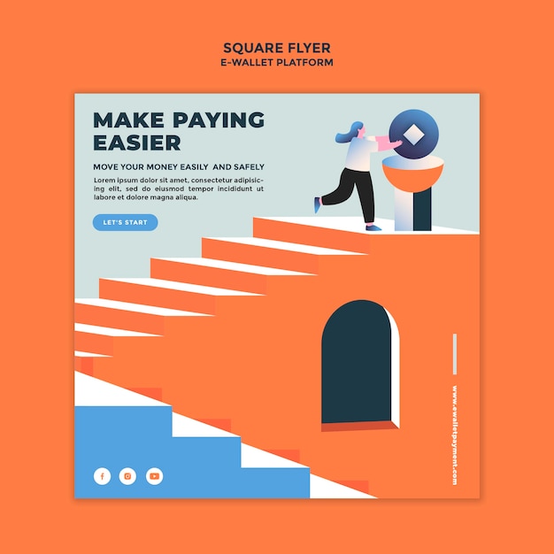 Free PSD e-wallet app square flyer template