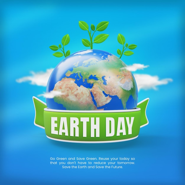 Earth day 3d social media post design template