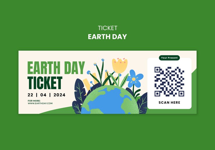 Free PSD earth day celebration ticket  template