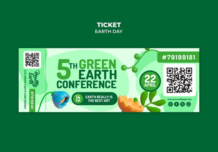 Free PSD earth day celebration ticket  template