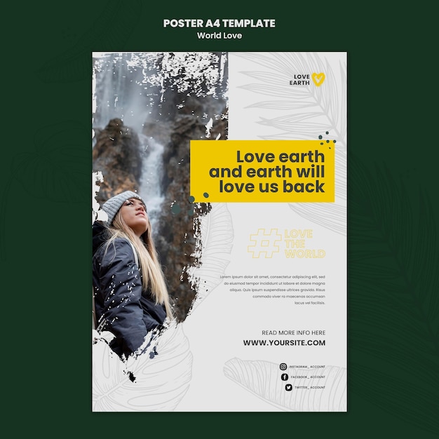 Free PSD earth love concept poster template