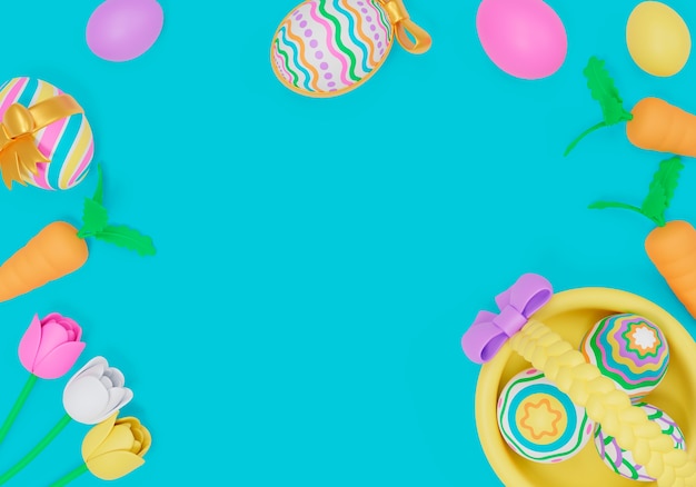 PSD gratuito sfondo di pasqua con uova decorate