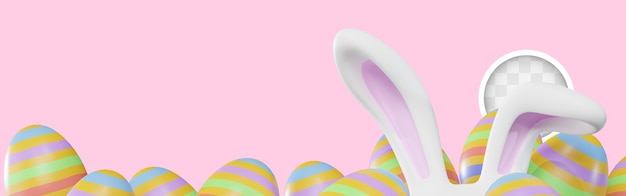 Free PSD easter bunny background surrounded by colored egg 3d illustration