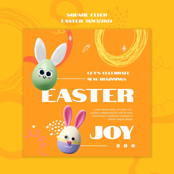 Free PSD easter day celebration square flyer  template