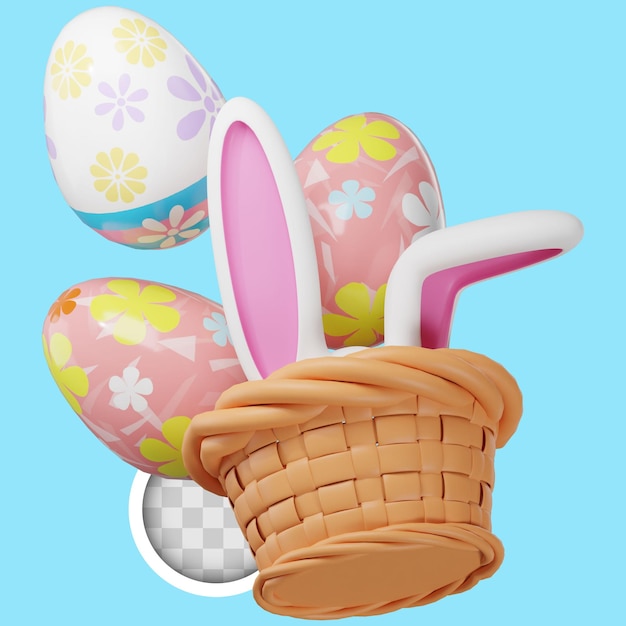 Free PSD easter day eggs basket with ears rabbit