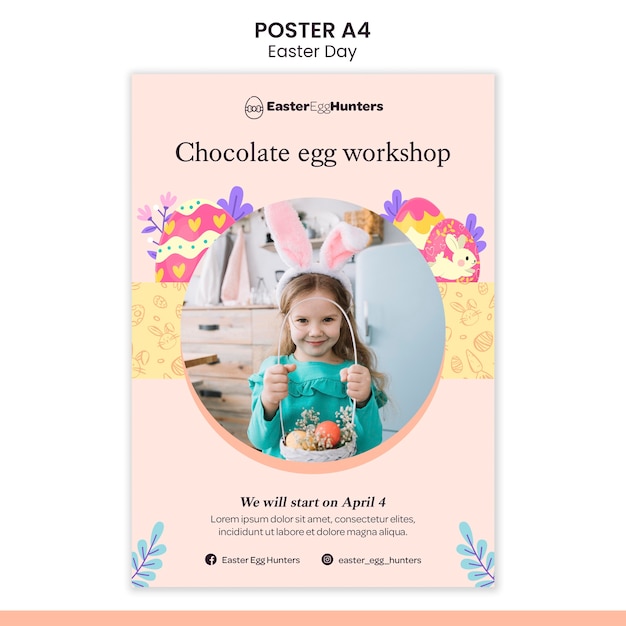 Free PSD easter day poster with photo