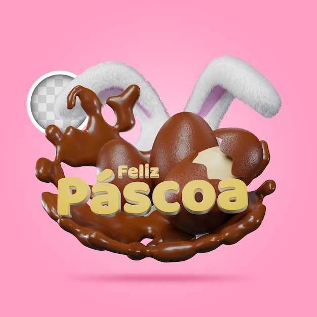 Free PSD easter design with chocolate eggs 3d illustration