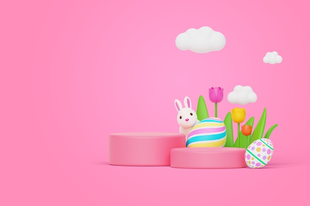 Free PSD easter podium background with eggs