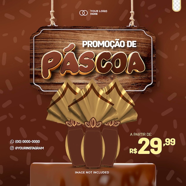 Free PSD easter social media template in portuguese 3d render for brazil giveaway campaign pascoa in brazil