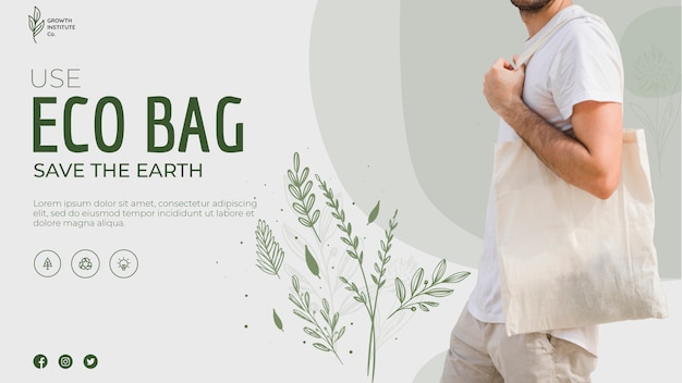 Eco bag recycle for environment and leaves banner