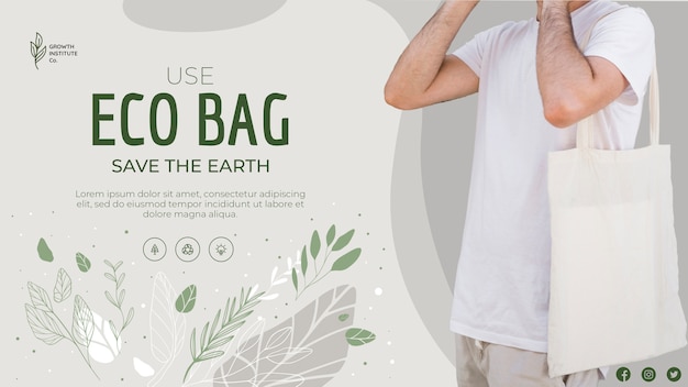Free PSD eco bag recycle for environment save the planet banner