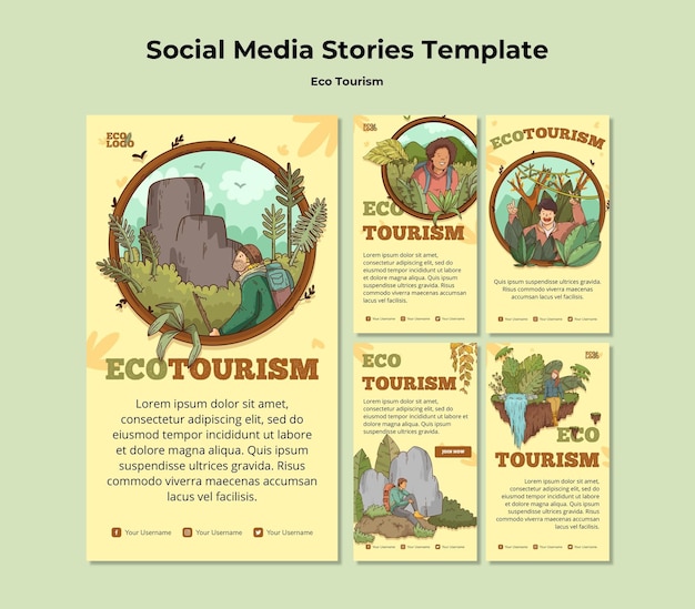 PSD gratuito modello di storie di social media di concetto di turismo ecologico