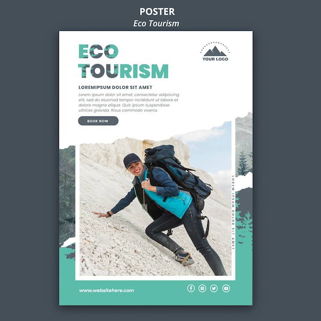 PSD gratuito modello di manifesto del turismo ecologico