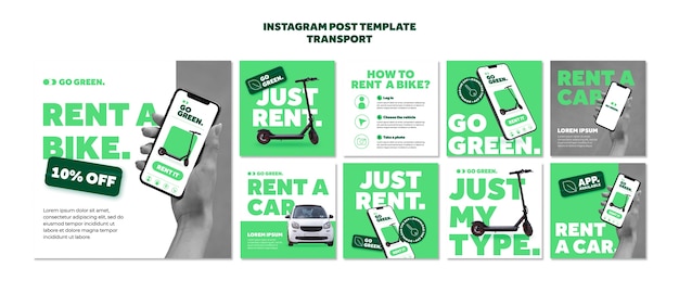 PSD gratuito modello di post di instagram per il trasporto ecologico