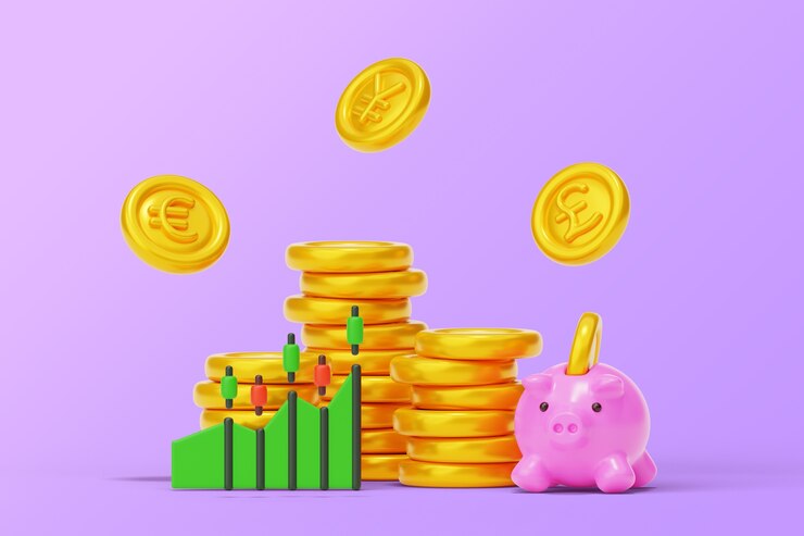 Free PSD economy concept with golden coins