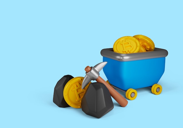 Ed illustration of cryptocurrency with mining gear and wagon