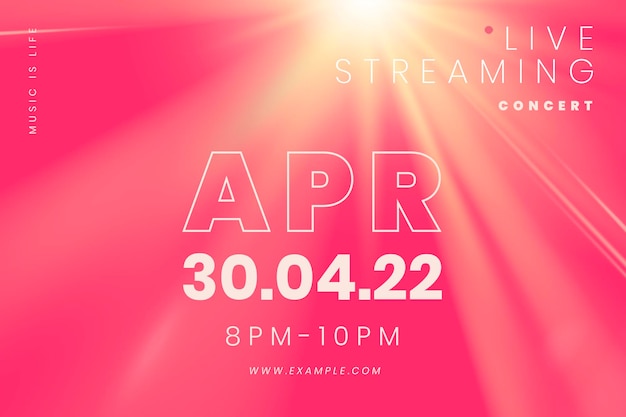 Editable banner template psd with light effect for live streaming concert in the new normal