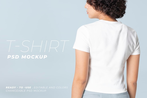 Editable basic tee psd mockup round neck women’s apparel ad