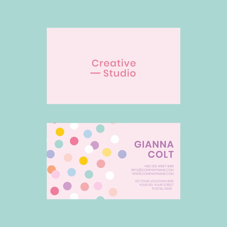 Free PSD editable business card template psd in cute pastel polka dots pattern