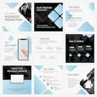 Free PSD editable business presentation template psd with blue blocks social media post set