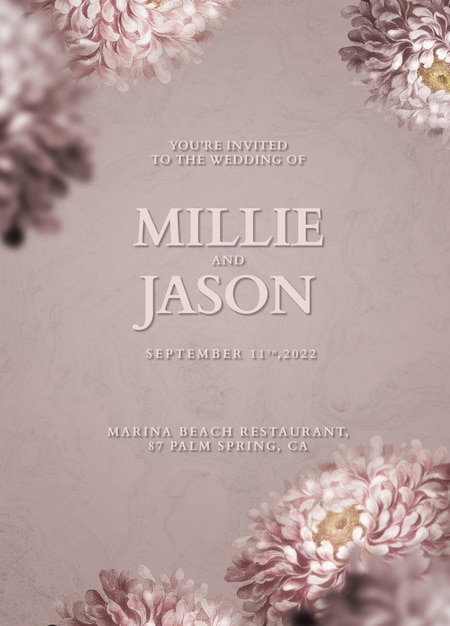 Editable card template psd floral wedding invitation