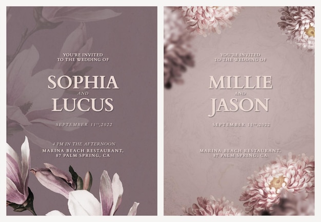 Free PSD editable cards templates psd floral wedding invitation