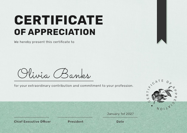 Free PSD editable certificate template psd in minimal botanical design