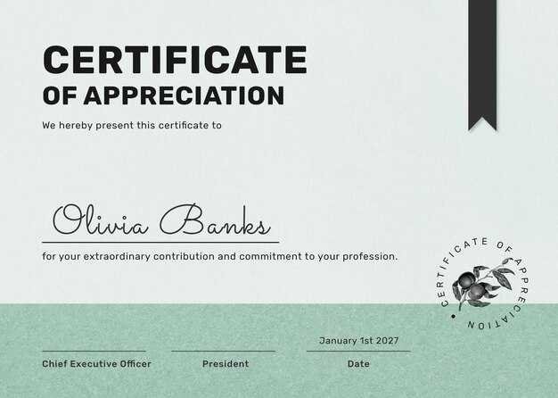 Editable certificate template psd in minimal botanical design