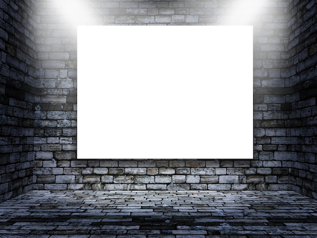 Editable mock up of blank picture in a grunge brick room