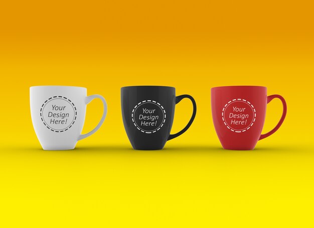 Premium Psd Editable Mock Up Design Template Of Three Mugs Standing