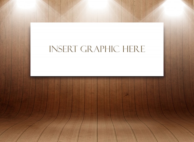 Editable mock up  with blank canvas in curved wooden room display