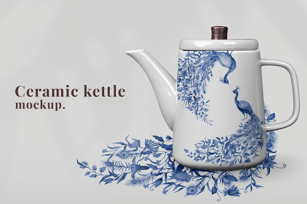 Editable porcelain kettle  with blue peacock pattern